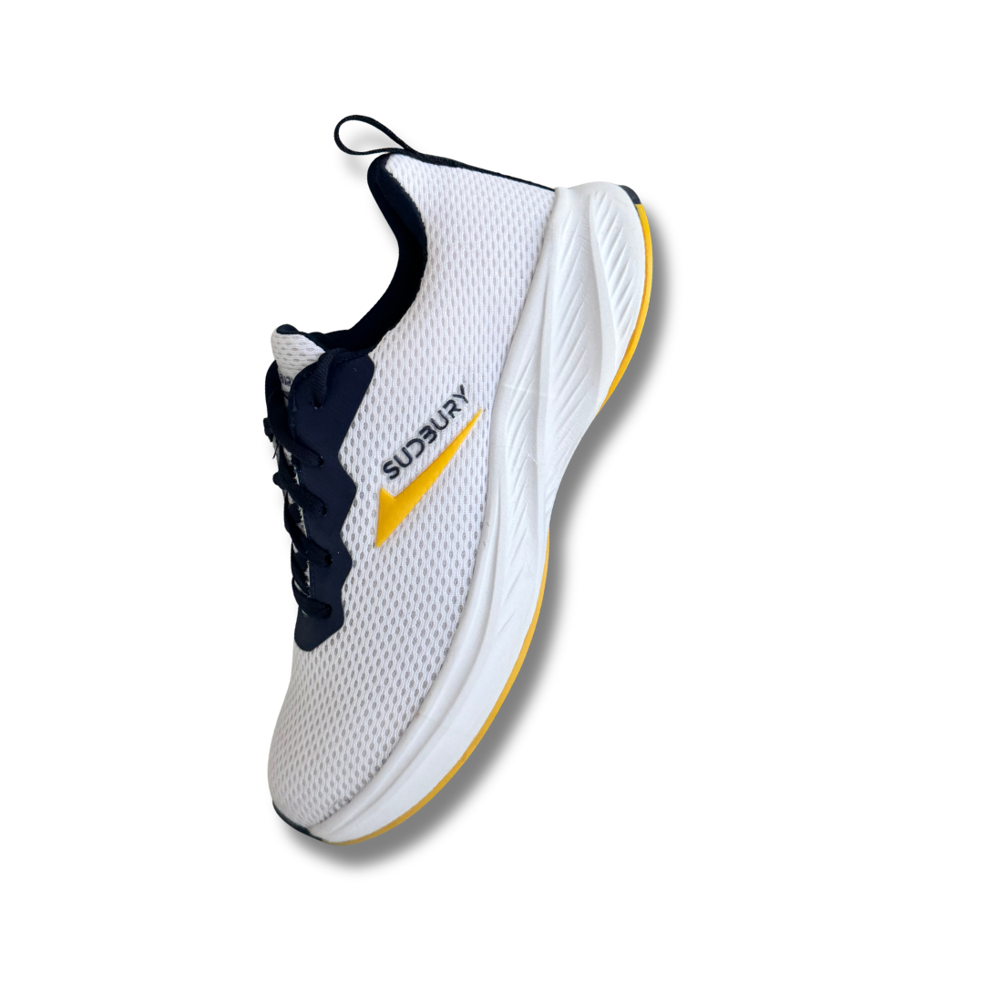 Sudbury AeroPulse | Breathable Mesh Running Sneakers – White Navy Yellow