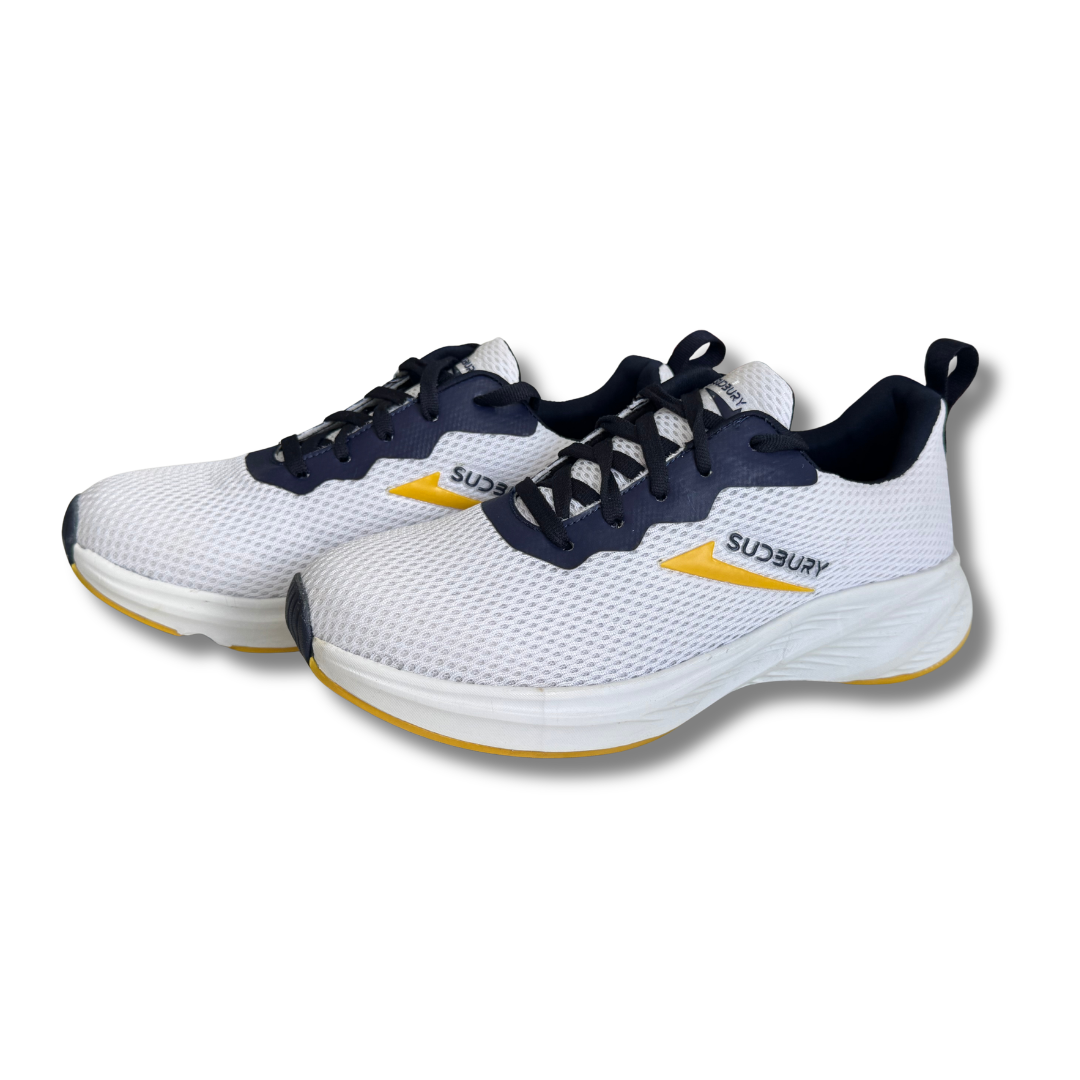 Sudbury AeroPulse | Breathable Mesh Running Sneakers – White Navy Yellow