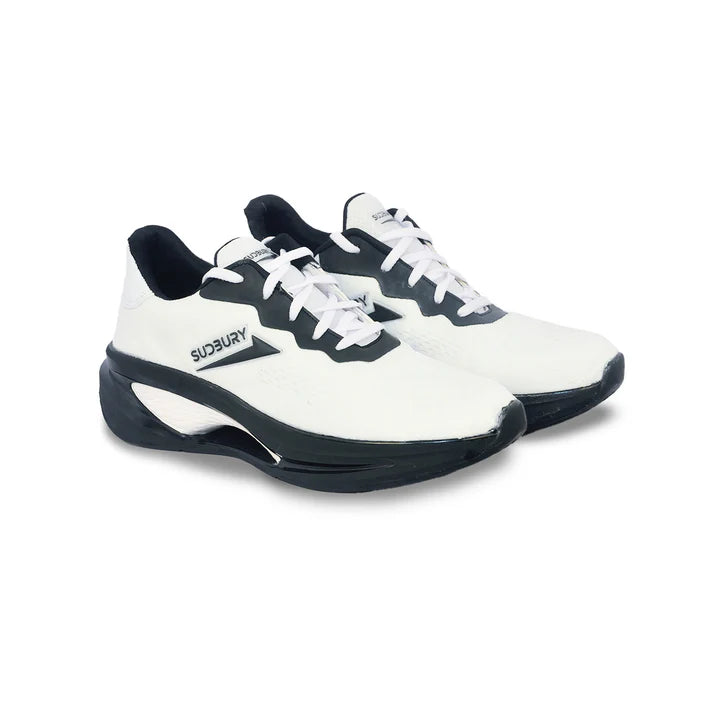 White and black men’s sneaker bottom sole view with anti-slip rubber grip