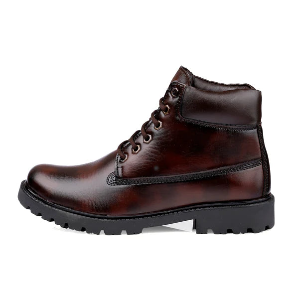 Men’s Genuine Leather Brown Ankle Boots – Lace-Up Style