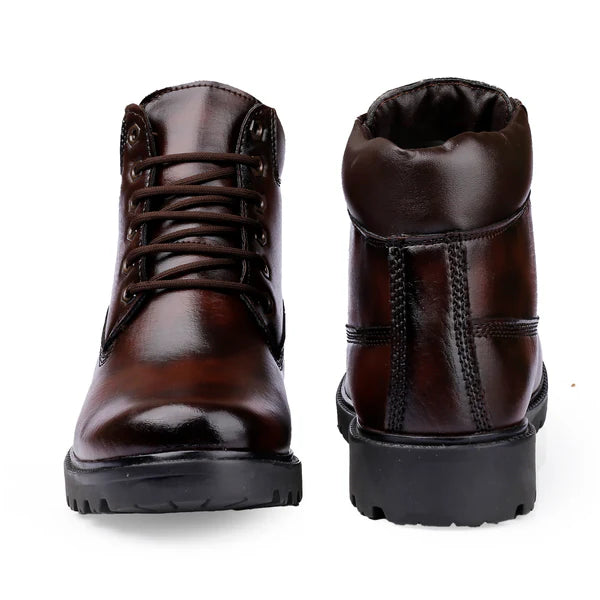 Men’s Genuine Leather Brown Ankle Boots – Lace-Up Style