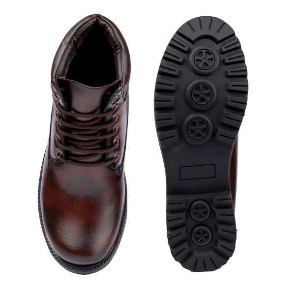 Men’s Genuine Leather Brown Ankle Boots – Lace-Up Style