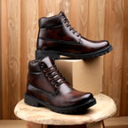 Men’s Genuine Leather Brown Ankle Boots – Lace-Up Style