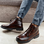 Men’s Genuine Leather Brown Ankle Boots – Lace-Up Style