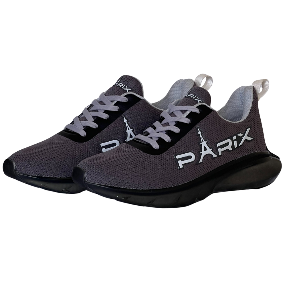 “PARIX VoltRush Steel Grey men’s lightweight running shoes – side view pair.”