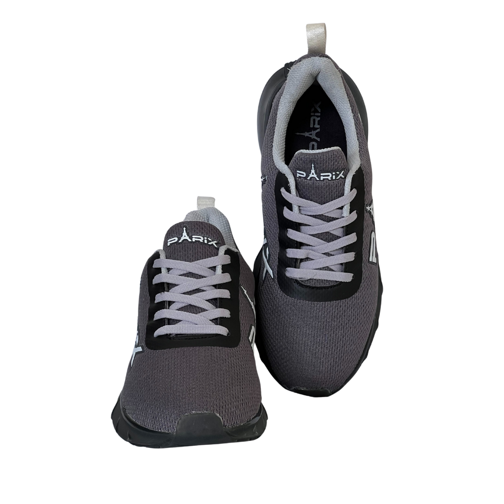 “PARIX VoltRush Steel Grey men’s sneakers top-down view pair.”
