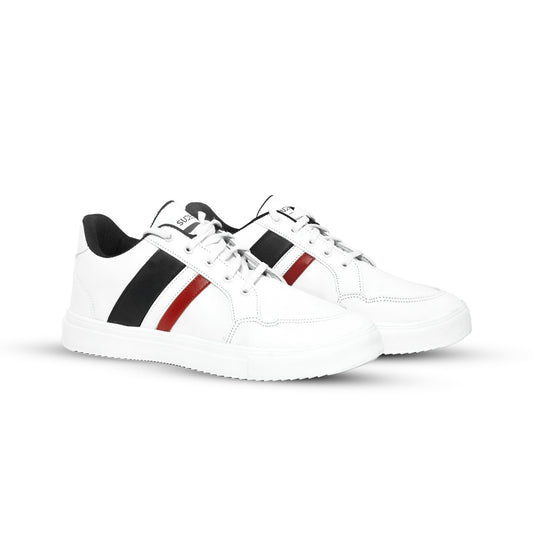 Classic Stripe Casual Sneakers – White Black Red